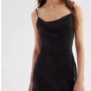 UO Mallory Cowl Neck Slip Satin Black Large